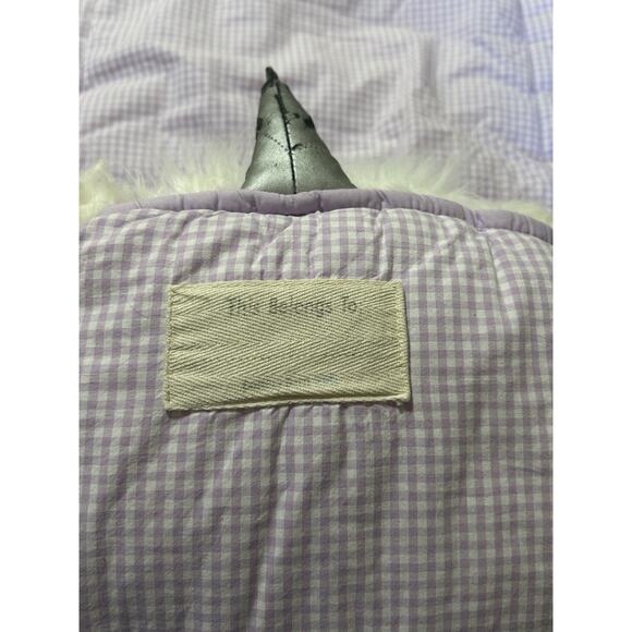 Pottery Barn Kids Shaggy Unicorn SLEEPING BAG Purple Gingham Checkered Sleepover - Picture 3 of 11